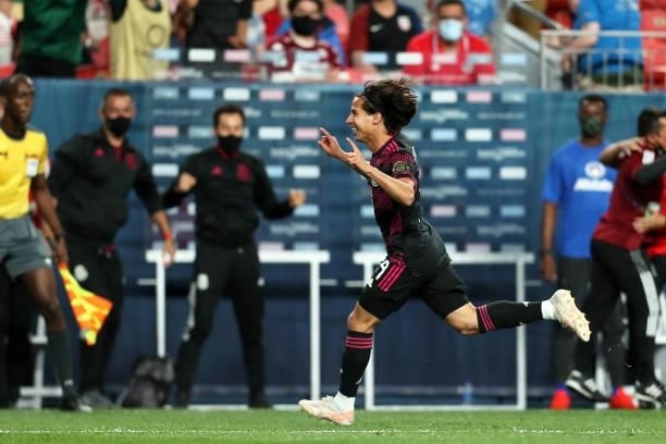 Diego Lainez of Mexico celebrates after scores 2nd goal for his team during the CONCACAF Nations League Championship Final between United States and...