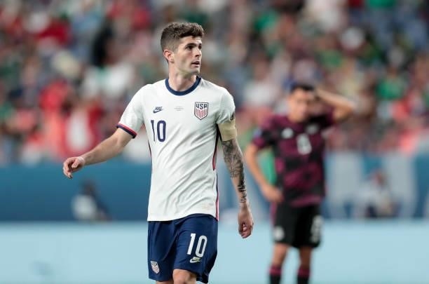 Christian Pulisic of the United States looks on during the CONCACAF Nations League Championship Final between the United States and Mexico at Empower...