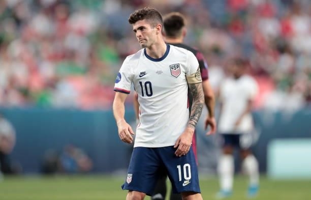 Christian Pulisic of the United States looks on during the CONCACAF Nations League Championship Final between the United States and Mexico at Empower...