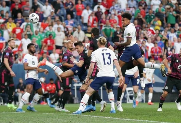 Weston McKennie of the United States scores a goal during the CONCACAF Nations League Championship Final between the United States and Mexico at...