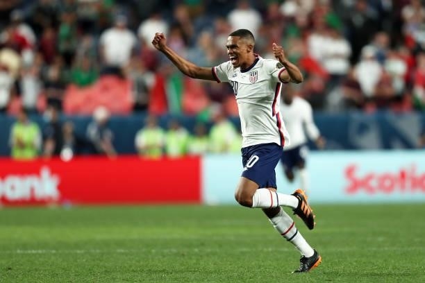 Reggie Cannon of United States celebrates after winning the CONCACAF Nations League Championship Final between United States and Mexico at Empower...