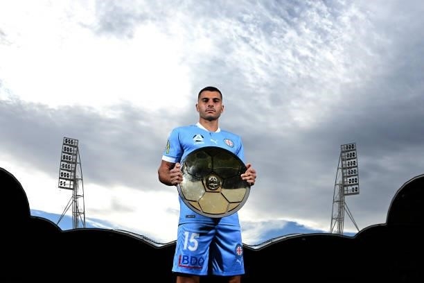 Andrew Nabbout of Melbourne City poses during the 2021 A-League Finals Launch at AAMI Park on June 07, 2021 in Melbourne, Australia.