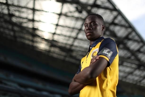 Alou Kuol of Central Coast Mariners poses during the 2021 A-League Finals Launch at Stadium Australia on June 07, 2021 in Sydney, Australia.