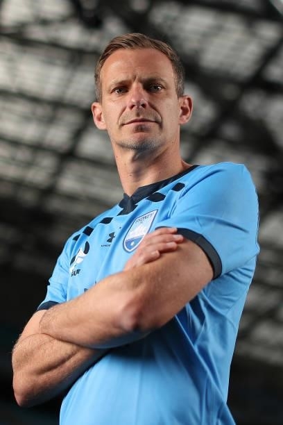 Alex Wilkinson of Sydney FC poses during the 2021 A-League Finals Launch at Stadium Australia on June 07, 2021 in Sydney, Australia.