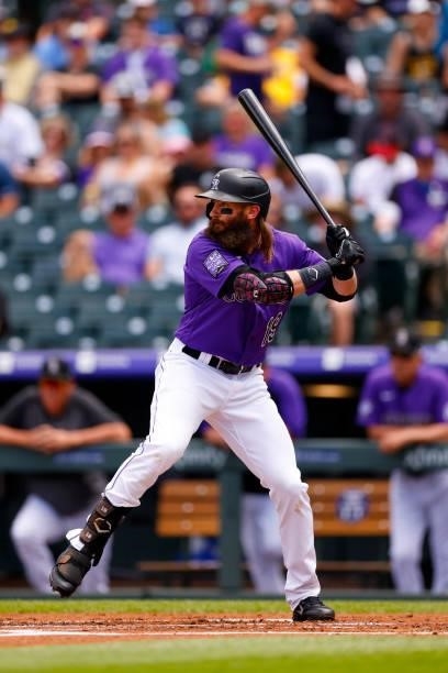 Charlie Blackmon of the Colorado Rockies bats during the first inning against the Oakland Athletics at Coors Field on June 6, 2021 in Denver,...