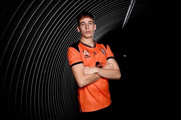 Kai Trewin of the Brisbane Roar poses fore a photo during the 2021 A-League Finals Launch at Moreton Daily Stadium on June 07, 2021 in Brisbane,...