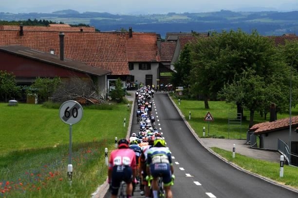 The peloton passing through Raperswilen Village during the 84th Tour de Suisse 2021, Stage 2 a 178km stage from Neuhausen am Rheinfall to Lachen /...