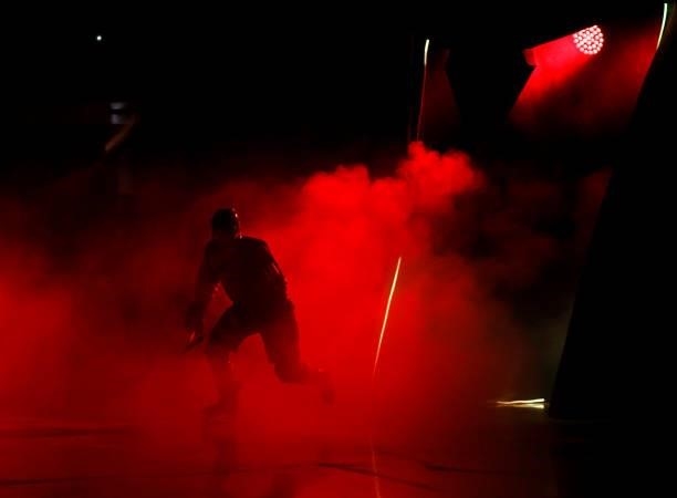 Nicolas Roy of the Vegas Golden Knights takes to the ice for Game Four of the Second Round of the 2021 Stanley Cup Playoffs at T-Mobile Arena on June...
