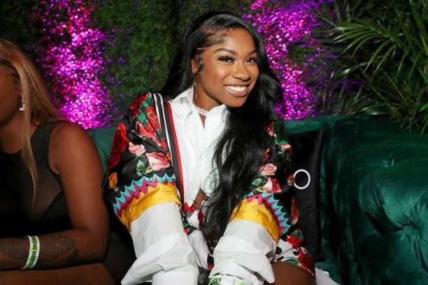 Reginae Carter attends the exhibition boxing match between Floyd Mayweather and Logan Paul at Hard Rock Stadium on June 06, 2021 in Miami Gardens,...