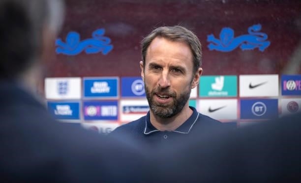 Gareth Southgate, Manager of England speaks to the media following the international friendly match between England and Romania at Riverside Stadium...