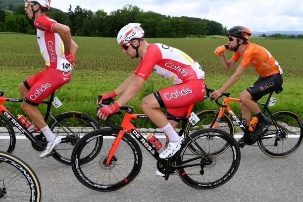 Christophe Laporte of France, Szymon Sajnok of Poland and Team Cofidis & Kyle Murphy of United States and Team Rally Cycling during the 84th Tour de...