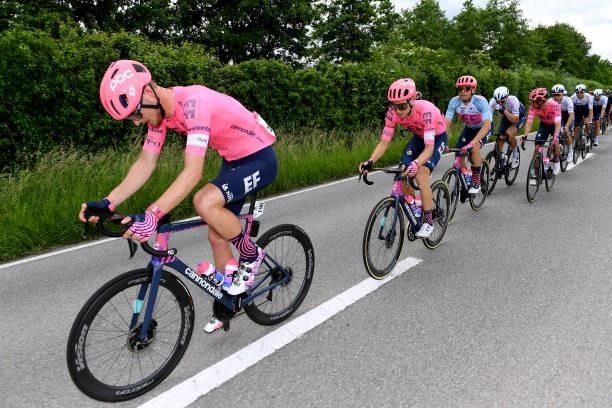 Jonas Rutsch of Germany, Neilson Powless of United States & Stefan Bissegger of Switzerland and Team EF Education - Nippo white best young jersey...