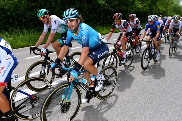 Marcus Burghardt of Germany and Team Bora - Hansgrohe & Manuele Boaro of Italy and Team Astana – Premier Tech during the 84th Tour de Suisse 2021,...