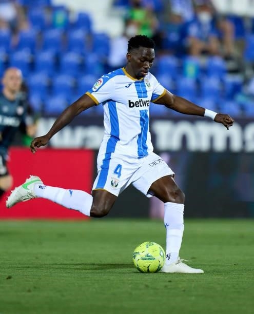Kenneth Omeruo of CD Leganes in action during the Liga Smartbank Playoffs match between CD Leganes and Rayo Vallecano at Estadio Municipal de...
