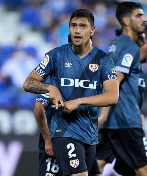 Emiliano Velazquez of Rayo Vallecano celebrates their side's first goal during the Liga Smartbank Playoffs match between CD Leganes and Rayo...
