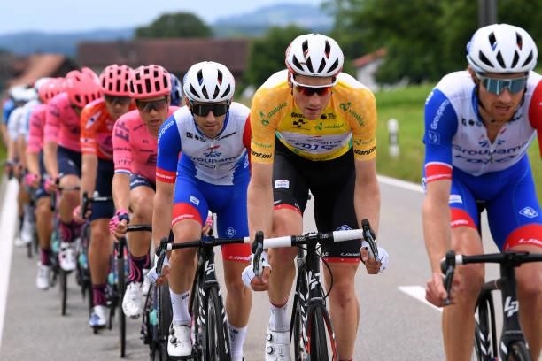 Stefan Küng of Switzerland and Team Groupama - FDJ Yellow Leader Jersey and teammates during the 84th Tour de Suisse 2021, Stage 2 a 178km stage from...