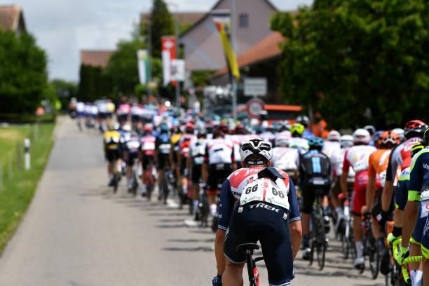 Edward Theuns of Belgium and Team Trek - Segafredo & The peloton during the 84th Tour de Suisse 2021, Stage 2 a 178km stage from Neuhausen am...