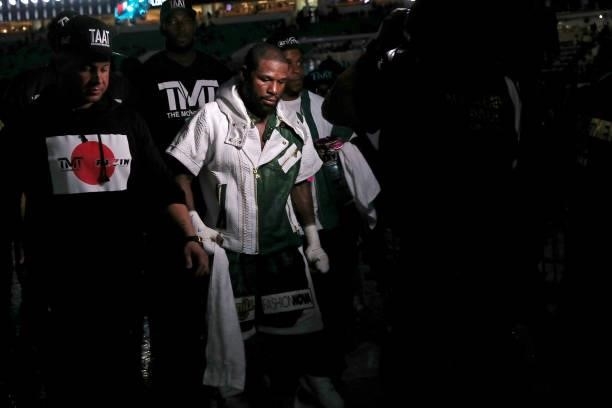Floyd Mayweather attends his exhibition boxing match against Logan Paul at Hard Rock Stadium on June 06, 2021 in Miami Gardens, Florida.