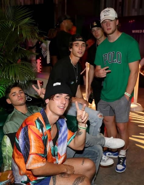 Bryce Hall, Ryan Garcia, and Josh Richards attend the exhibition boxing match between Floyd Mayweather and Logan Paul at Hard Rock Stadium on June...