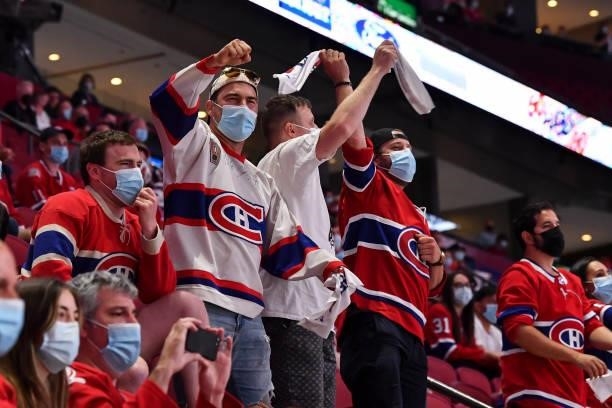 Fans take in the atmosphere between the Montreal Canadiens and the Winnipeg Jets during the third period in Game Three of the Second Round of the...