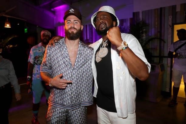Caleb Plant and Conway attend the exhibition boxing match between Floyd Mayweather and Logan Paul at Hard Rock Stadium on June 06, 2021 in Miami...