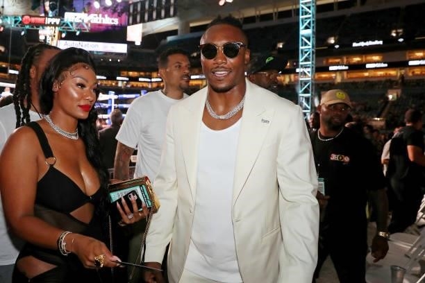 Brandon Marshall attends the exhibition boxing match between Floyd Mayweather and Logan Paul at Hard Rock Stadium on June 06, 2021 in Miami Gardens,...