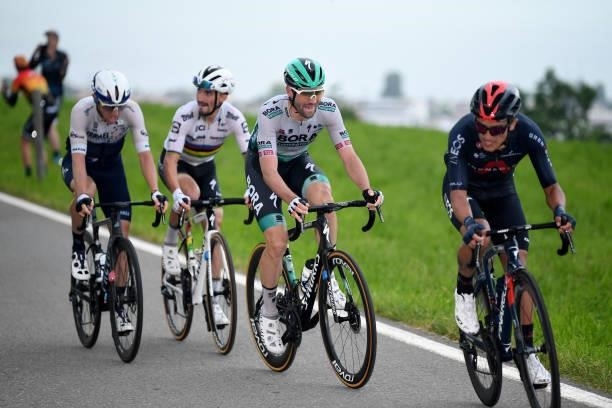 Sep Vanmarcke of Belgium and Team Israel Start-Up Nation, Julian Alaphilippe of France and Team Deceuninck - Quick-Step, Maximilian Schachmann of...