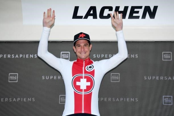 Claudio Imhof of Switzerland and Team Switzerland Most Combative Rider celebrates at podium during the 84th Tour de Suisse 2021, Stage 2 a 178km...