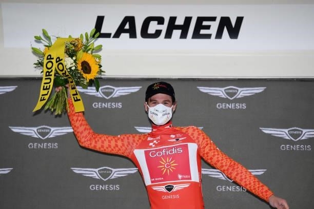 Tom Bohli of Switzerland and Team Cofidis Orange Mountain Jersey celebrates at podium during the 84th Tour de Suisse 2021, Stage 2 a 178km stage from...
