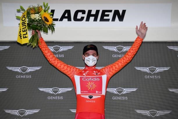 Tom Bohli of Switzerland and Team Cofidis Orange Mountain Jersey celebrates at podium during the 84th Tour de Suisse 2021, Stage 2 a 178km stage from...