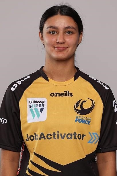 Aiysha Wigley poses during the Western Force Super W headshots session at ForceHQ on June 07, 2021 in Perth, Australia.