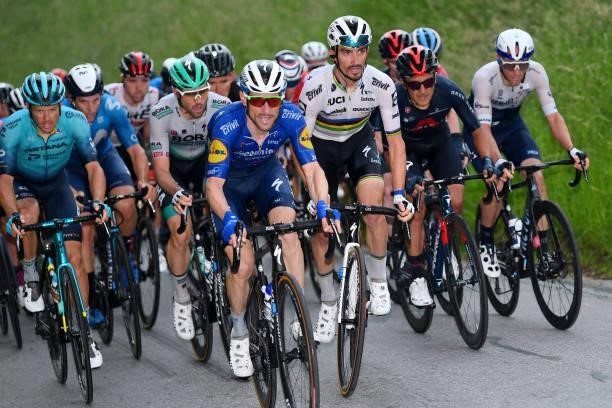 Dries Devenyns of Belgium & Julian Alaphilippe of France and Team Deceuninck - Quick-Step during the 84th Tour de Suisse 2021, Stage 2 a 178km stage...