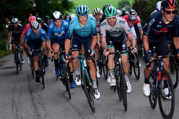 Jakob Fuglsang of Denmark and Team Astana – Premier Tech & Maximilian Schachmann of Germany and Team Bora - Hansgrohe during the 84th Tour de Suisse...