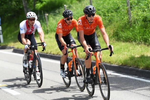 Matteo Dal-Cin of Canada, Nick Zukowsky of Canada and Team Rally Cycling & Claudio Imhof of Switzerland and Team Switzerland during the 84th Tour de...