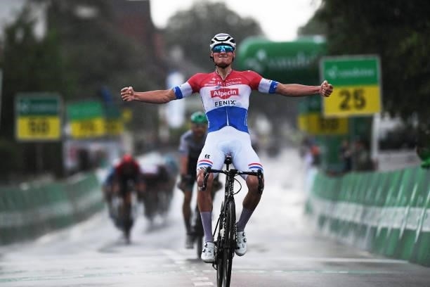 Mathieu Van Der Poel of Netherlands and Team Alpecin-Fenix stage winner celebrates at arrival during the 84th Tour de Suisse 2021, Stage 2 a 178km...