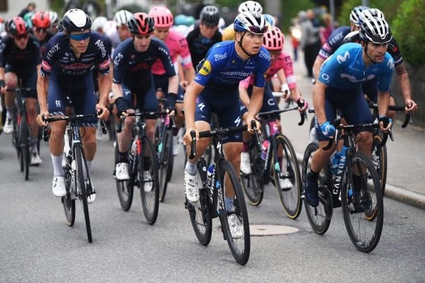 Mauri Vansevenant of Belgium and Team Deceuninck - Quick-Step & Gonzalo Serrano of Spain and Movistar Team during the 84th Tour de Suisse 2021, Stage...