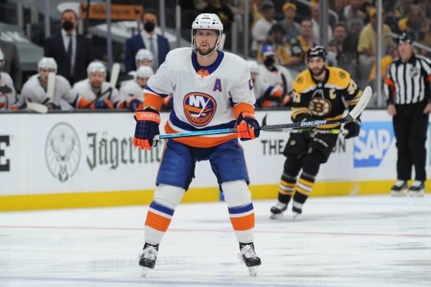 Josh Bailey of the New York Islanders skates against the Boston Bruins in Game Five of the Second Round of the 2021 Stanley Cup Playoffs at the TD...