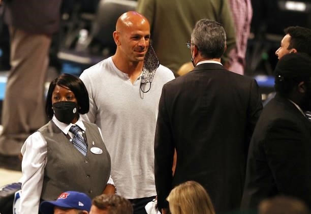New York Jets head coach Robert Saleh attends game two of the Eastern Conference second round series between the Brooklyn Nets and the Milwaukee...
