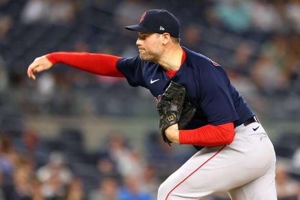 Adam Ottavino of the Boston Red Sox in action against the New York Yankees during a game at Yankee Stadium on June 5, 2021 in New York City. The Red...