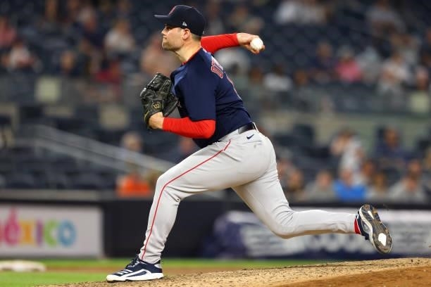 Adam Ottavino of the Boston Red Sox in action against the New York Yankees during a game at Yankee Stadium on June 5, 2021 in New York City. The Red...