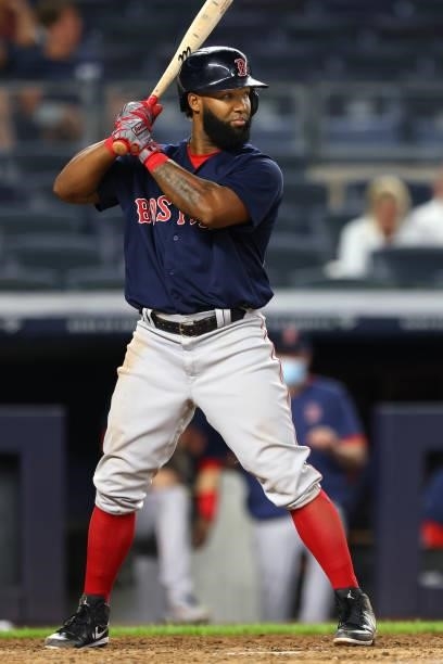 Danny Santana of the Boston Red Sox in action against the New York Yankees during a game at Yankee Stadium on June 5, 2021 in New York City. The Red...