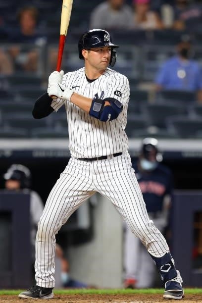 Kyle Higashioka of the New York Yankees in action against the Boston Red Sox during a game at Yankee Stadium on June 5, 2021 in New York City.