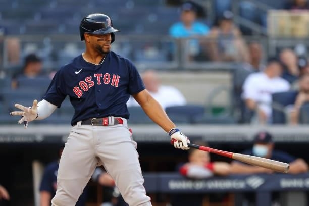 Xander Bogaerts of the Boston Red Sox in action against the New York Yankees during a game at Yankee Stadium on June 5, 2021 in New York City. The...