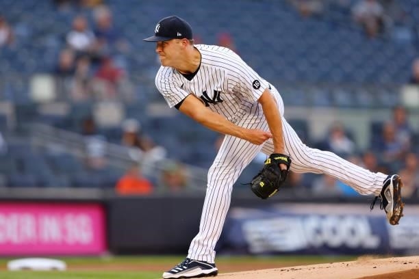 Jameson Taillon of the New York Yankees in action against the Boston Red Sox during a game at Yankee Stadium on June 5, 2021 in New York City.