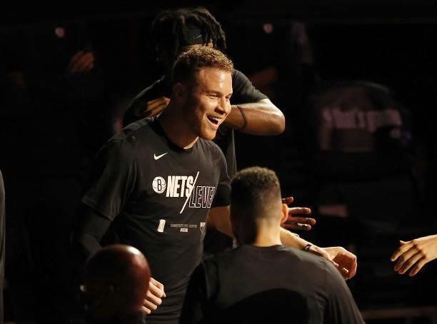 Blake Griffin of the Brooklyn Nets is announced during player introductions before game two of the Eastern Conference second round series against the...