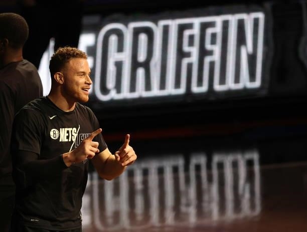 Blake Griffin of the Brooklyn Nets is announced during player introductions before game two of the Eastern Conference second round series against the...