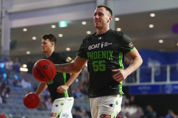 Mitch Creek of the Phoenix warms up before the round 21 NBL match between the Brisbane Bullets and the South East Melbourne Phoenix at Nissan Arena,...