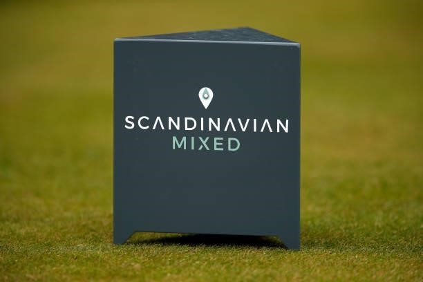 View of a tee box marker during a practice round ahead of the Scandinavian Mixed Hosted by Henrik and Annika at Vallda Golf & Country Club on June...