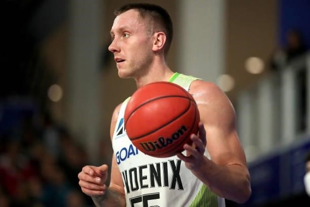 Mitchell Creek of the Phoenix handles the ball during the round 21 NBL match between the Brisbane Bullets and the South East Melbourne Phoenix at...