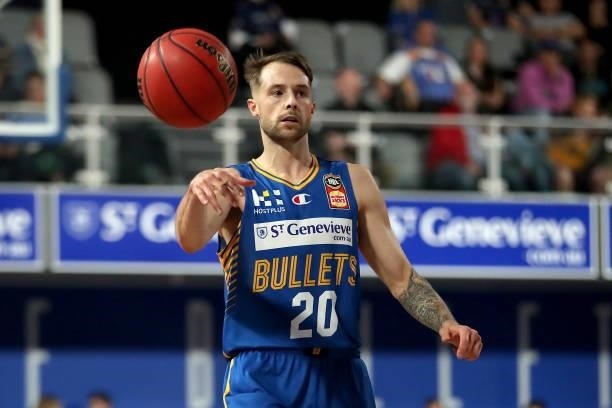 Nathan Sobey of the Bullets passes the ball during the round 21 NBL match between the Brisbane Bullets and the South East Melbourne Phoenix at Nissan...